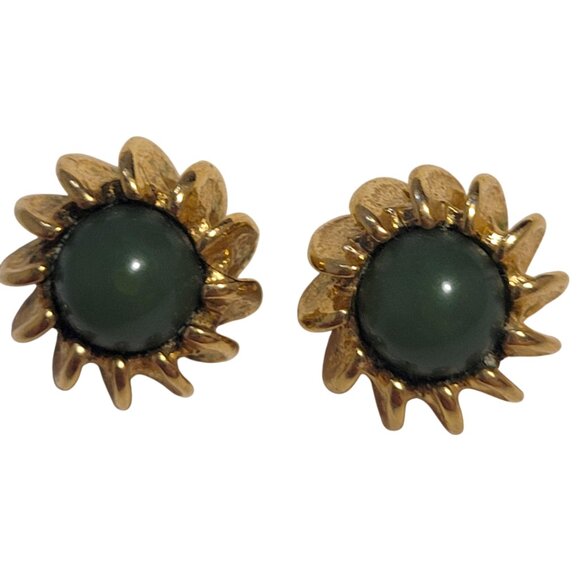 Vintage Green/Gold Sunburst Stud Earring - Picture 5 of 5